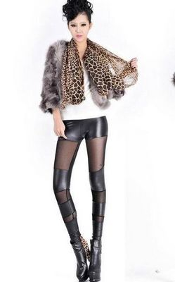 Lace patched fashion Wet look leggings